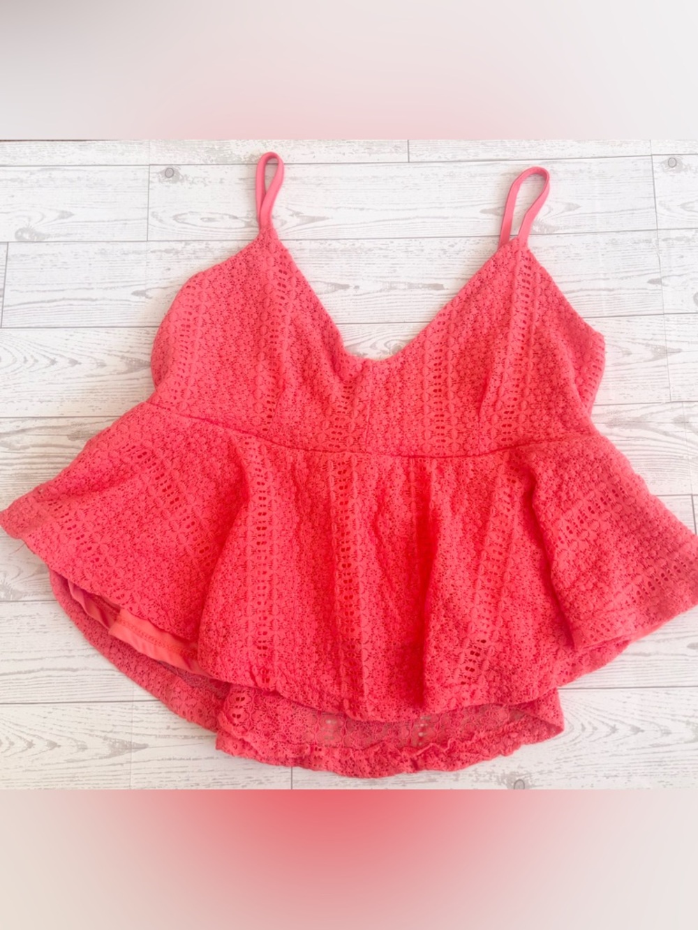Coral Lace Peplum Top with Adjustable Straps - Picture 13 of 17